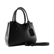 RB1004A | Handbag in Genuine Leather Made in Italy with removable shoulder strap and attachments with metal snap hooks in Gunmetal - Black color - Dimensions: 33 x 25 x 15 cm + Handles 13 cm-2