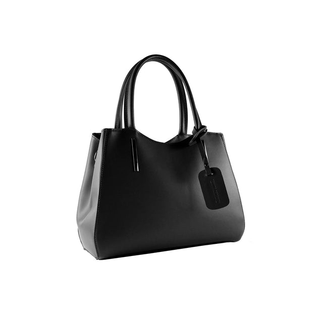 RB1004A | Handbag in Genuine Leather Made in Italy with removable shoulder strap and attachments with metal snap hooks in Gunmetal - Black color - Dimensions: 33 x 25 x 15 cm + Handles 13 cm-5