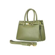 RB1016AG | Women's handbag in genuine leather Made in Italy with removable shoulder strap. Shiny Gold metal snap hooks - Olive Green color - Dimensions: 28 x 20 x 14 + 12.5 cm-0