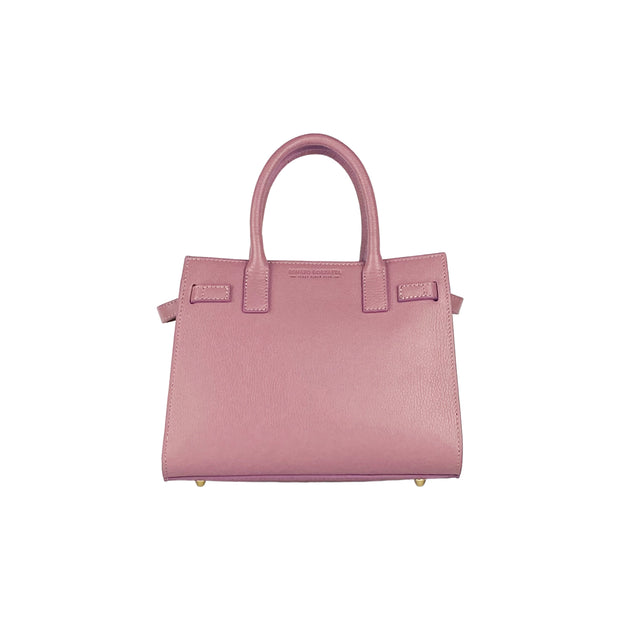 RB1016AZ | Women's handbag in genuine leather Made in Italy with removable shoulder strap. Shiny Gold metal snap hooks - Antique Pink color - Dimensions: 28 x 20 x 14 + 12.5 cm-3