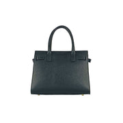 RB1016A | Women's handbag in genuine leather Made in Italy with removable shoulder strap. Attachments with shiny gold metal snap hooks - Black color - Dimensions: 28 x 20 x 14 + 12.5 cm-3