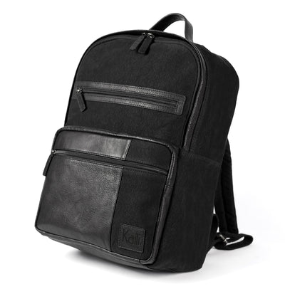K0023AB | Notebook backpack in Canvas/Genuine Leather, full grain, flywheel - Black colour. Accessories in antiqued nickel, zip closure. Dimensions: 29 x 40 x15 cm. Packaging: TNT bag-0