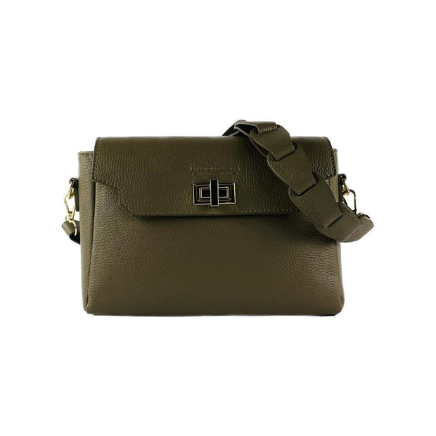 RB1003AQ | Genuine Leather Shoulder Bag Made in Italy with removable braided shoulder strap and attachments with shiny gold metal snap hooks - Taupe color - Dimensions: 28 x 19 x 9 cm-4