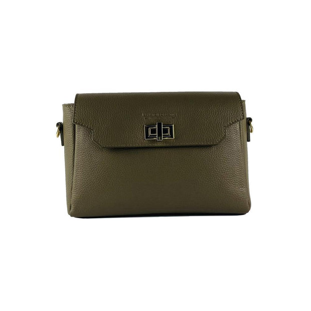 RB1003AQ | Genuine Leather Shoulder Bag Made in Italy with removable braided shoulder strap and attachments with shiny gold metal snap hooks - Taupe color - Dimensions: 28 x 19 x 9 cm-6