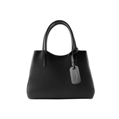 RB1004A | Handbag in Genuine Leather Made in Italy with removable shoulder strap and attachments with metal snap-hooks in Gunmetal - Black color - Dimensions: 33 x 25 x 15 cm + Handles 13 cm-0