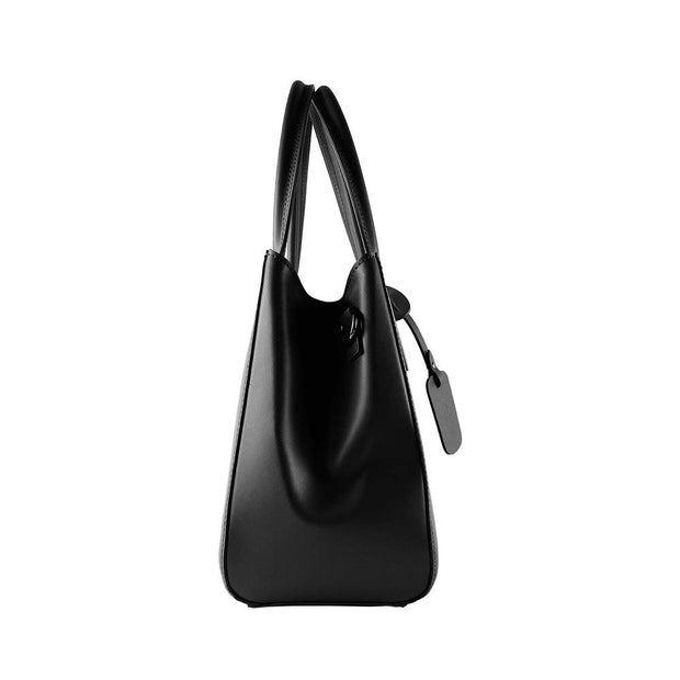 RB1004A | Handbag in Genuine Leather Made in Italy with removable shoulder strap and attachments with metal snap-hooks in Gunmetal - Black color - Dimensions: 33 x 25 x 15 cm + Handles 13 cm-4