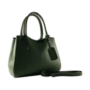 RB1004E | Handbag in Genuine Leather Made in Italy with removable shoulder strap and attachments with metal snap hooks in Gunmetal - Green color - Dimensions: 33 x 25 x 15 cm + Handles 13 cm-2