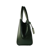 RB1004E | Handbag in Genuine Leather Made in Italy with removable shoulder strap and attachments with metal snap hooks in Gunmetal - Green color - Dimensions: 33 x 25 x 15 cm + Handles 13 cm-4