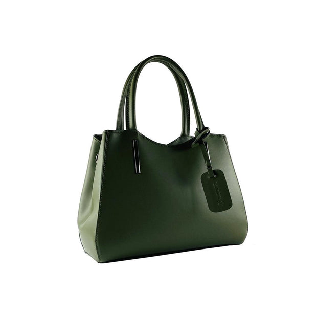 RB1004E | Handbag in Genuine Leather Made in Italy with removable shoulder strap and attachments with metal snap hooks in Gunmetal - Green color - Dimensions: 33 x 25 x 15 cm + Handles 13 cm-5