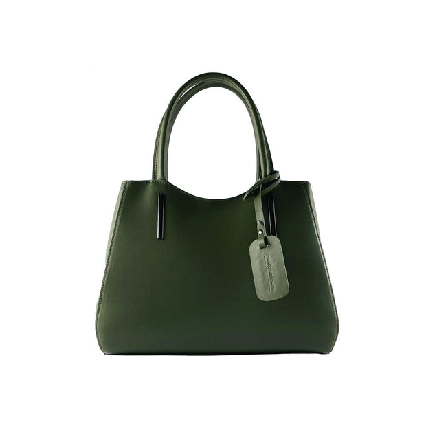 RB1004E | Handbag in Genuine Leather Made in Italy with removable shoulder strap and attachments with metal snap hooks in Gunmetal - Green color - Dimensions: 33 x 25 x 15 cm + Handles 13 cm-0
