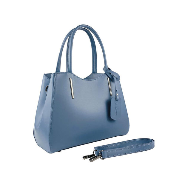 RB1004P | Handbag in Genuine Leather Made in Italy with removable shoulder strap and attachments with metal snap hooks in Gunmetal - Avio color - Dimensions: 33 x 25 x 15 cm + Handles 13 cm-2