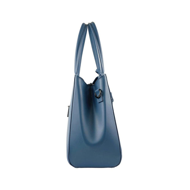 RB1004P | Handbag in Genuine Leather Made in Italy with removable shoulder strap and attachments with metal snap hooks in Gunmetal - Avio color - Dimensions: 33 x 25 x 15 cm + Handles 13 cm-4