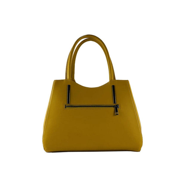 RB1004R | Genuine Leather Handbag Made in Italy with removable shoulder strap and gunmetal metal snap hook attachments - Mustard color - Dimensions: 33 x 25 x 15 cm + Handles 13 cm-1
