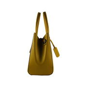 RB1004R | Genuine Leather Handbag Made in Italy with removable shoulder strap and gunmetal metal snap hook attachments - Mustard color - Dimensions: 33 x 25 x 15 cm + Handles 13 cm-4