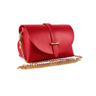 RB1001V | Small bag in genuine leather Made in Italy with removable shoulder strap and shiny gold metal closure loop - Red color - Dimensions: 16.5 x 11 x 8 cm-0
