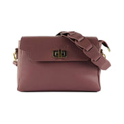 RB1003AZ | Genuine Leather Shoulder Bag Made in Italy with removable braided shoulder strap and attachments with shiny gold metal snap hooks - Antique Pink color - Dimensions: 28 x 19 x 9 cm-4