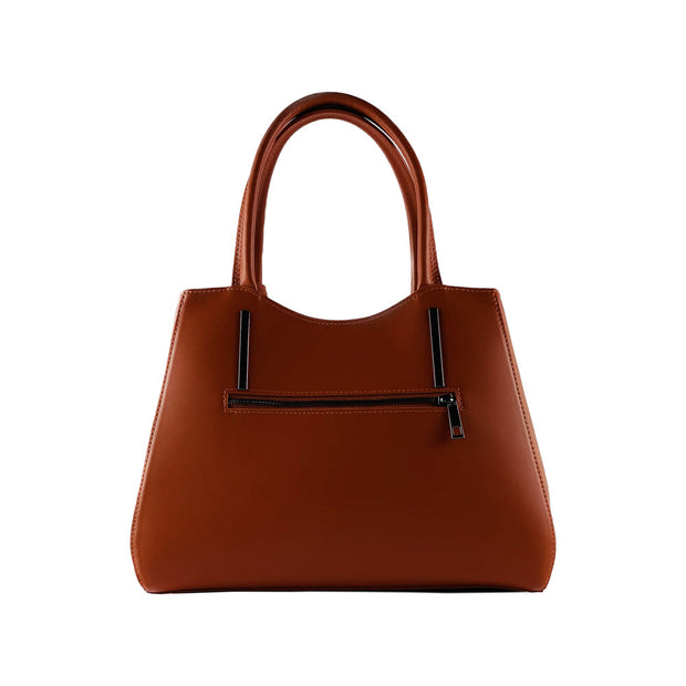 RB1004AM | Genuine Leather Handbag Made in Italy with removable shoulder strap and gunmetal metal snap hook attachments - Paprika color - Dimensions: 33 x 25 x 15 cm + Handles 13 cm-1