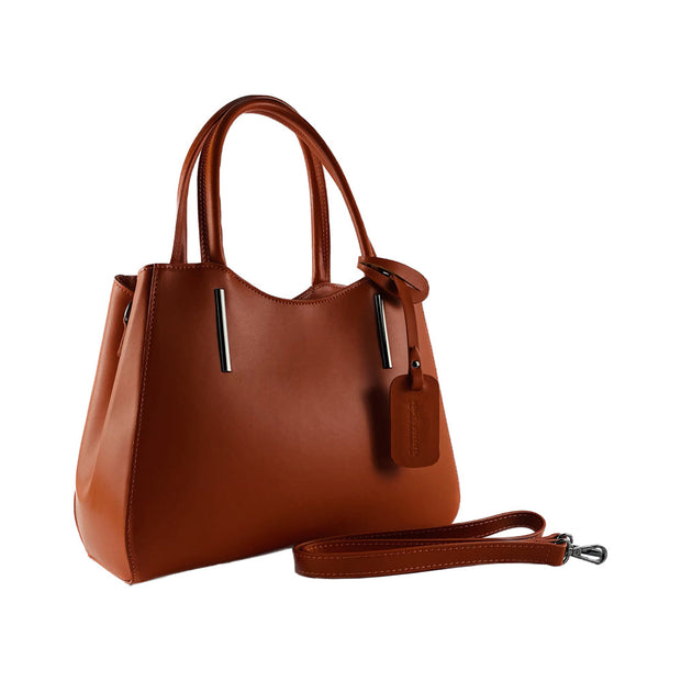 RB1004AM | Genuine Leather Handbag Made in Italy with removable shoulder strap and gunmetal metal snap hook attachments - Paprika color - Dimensions: 33 x 25 x 15 cm + Handles 13 cm-2