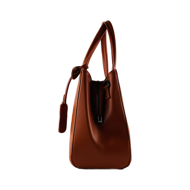 RB1004AM | Genuine Leather Handbag Made in Italy with removable shoulder strap and gunmetal metal snap hook attachments - Paprika color - Dimensions: 33 x 25 x 15 cm + Handles 13 cm-3