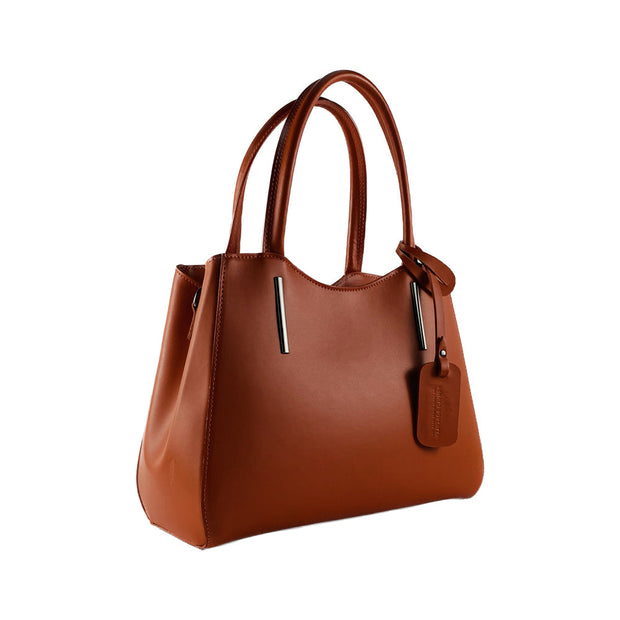 RB1004AM | Genuine Leather Handbag Made in Italy with removable shoulder strap and gunmetal metal snap hook attachments - Paprika color - Dimensions: 33 x 25 x 15 cm + Handles 13 cm-5