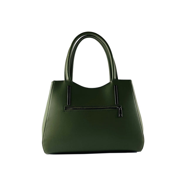 RB1004E | Handbag in Genuine Leather Made in Italy with removable shoulder strap and attachments with metal snap-hooks in Gunmetal - Green color - Dimensions: 33 x 25 x 15 cm + Handles 13 cm-1