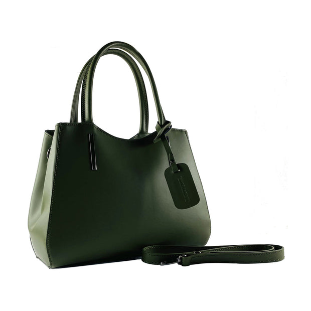 RB1004E | Handbag in Genuine Leather Made in Italy with removable shoulder strap and attachments with metal snap-hooks in Gunmetal - Green color - Dimensions: 33 x 25 x 15 cm + Handles 13 cm-2