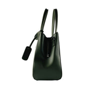 RB1004E | Handbag in Genuine Leather Made in Italy with removable shoulder strap and attachments with metal snap-hooks in Gunmetal - Green color - Dimensions: 33 x 25 x 15 cm + Handles 13 cm-3