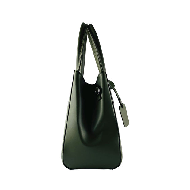 RB1004E | Handbag in Genuine Leather Made in Italy with removable shoulder strap and attachments with metal snap-hooks in Gunmetal - Green color - Dimensions: 33 x 25 x 15 cm + Handles 13 cm-4