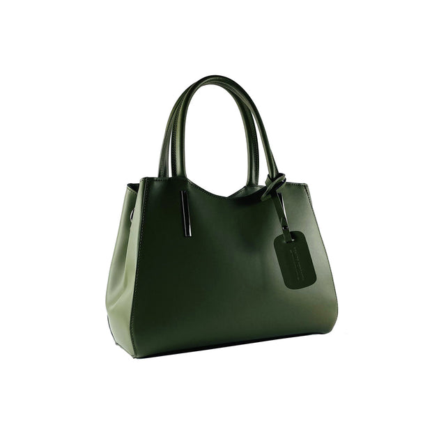 RB1004E | Handbag in Genuine Leather Made in Italy with removable shoulder strap and attachments with metal snap-hooks in Gunmetal - Green color - Dimensions: 33 x 25 x 15 cm + Handles 13 cm-5