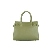 RB1016AG | Women's handbag in genuine leather Made in Italy with removable shoulder strap. Shiny Gold metal snap hooks - Olive Green color - Dimensions: 28 x 20 x 14 + 12.5 cm-3