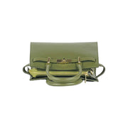 RB1016AG | Women's handbag in genuine leather Made in Italy with removable shoulder strap. Shiny Gold metal snap hooks - Olive Green color - Dimensions: 28 x 20 x 14 + 12.5 cm-6