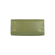 RB1016AG | Women's handbag in genuine leather Made in Italy with removable shoulder strap. Shiny Gold metal snap hooks - Olive Green color - Dimensions: 28 x 20 x 14 + 12.5 cm-7