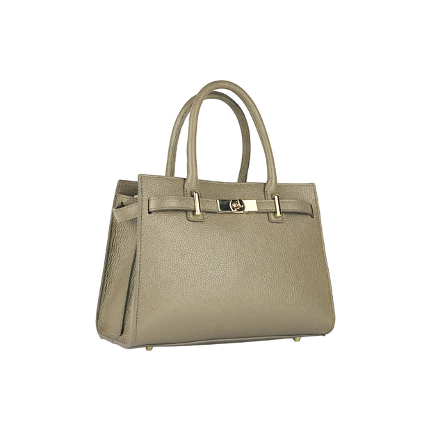 RB1016AQ | Women's handbag in genuine leather Made in Italy with removable shoulder strap. Attachments with shiny gold metal snap hooks - Taupe color - Dimensions: 28 x 20 x 14 + 12.5 cm-1