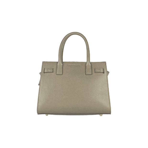 RB1016AQ | Women's handbag in genuine leather Made in Italy with removable shoulder strap. Attachments with shiny gold metal snap hooks - Taupe color - Dimensions: 28 x 20 x 14 + 12.5 cm-3