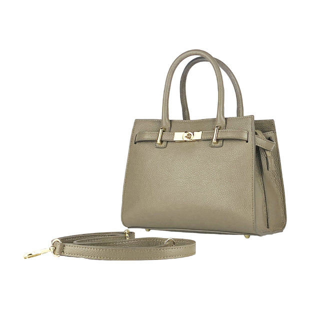 RB1016AQ | Women's handbag in genuine leather Made in Italy with removable shoulder strap. Attachments with shiny gold metal snap hooks - Taupe color - Dimensions: 28 x 20 x 14 + 12.5 cm-0