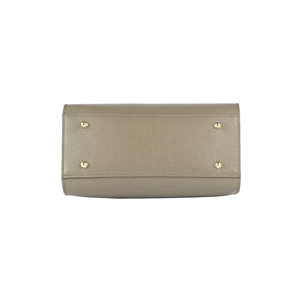 RB1016AQ | Women's handbag in genuine leather Made in Italy with removable shoulder strap. Attachments with shiny gold metal snap hooks - Taupe color - Dimensions: 28 x 20 x 14 + 12.5 cm-7