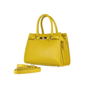 RB1016AR | Women's handbag in genuine leather Made in Italy with removable shoulder strap. Attachments with shiny gold metal snap hooks - Mustard color - Dimensions: 28 x 20 x 14 + 12.5 cm-0