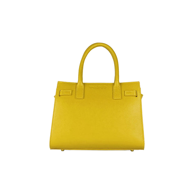 RB1016AR | Women's handbag in genuine leather Made in Italy with removable shoulder strap. Attachments with shiny gold metal snap hooks - Mustard color - Dimensions: 28 x 20 x 14 + 12.5 cm-3
