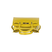 RB1016AR | Women's handbag in genuine leather Made in Italy with removable shoulder strap. Attachments with shiny gold metal snap hooks - Mustard color - Dimensions: 28 x 20 x 14 + 12.5 cm-6