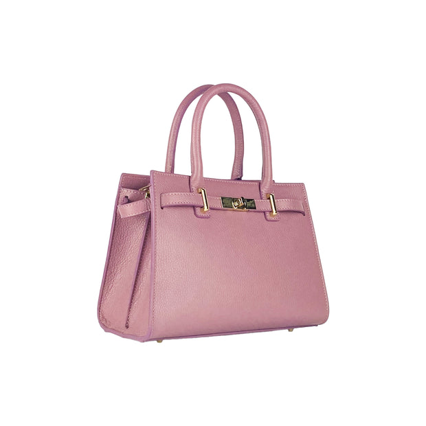 RB1016AZ | Women's handbag in genuine leather Made in Italy with removable shoulder strap. Shiny Gold metal snap hooks - Antique Pink color - Dimensions: 28 x 20 x 14 + 12.5 cm-1