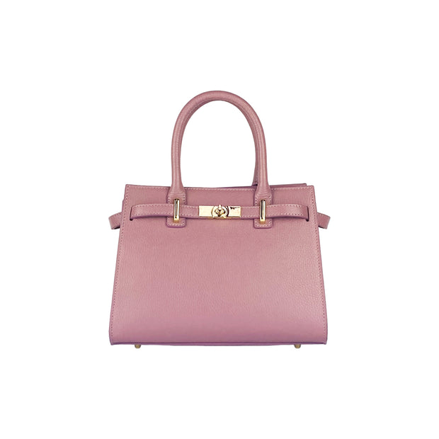 RB1016AZ | Women's handbag in genuine leather Made in Italy with removable shoulder strap. Shiny Gold metal snap hooks - Antique Pink color - Dimensions: 28 x 20 x 14 + 12.5 cm-2