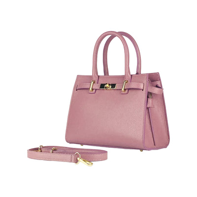 RB1016AZ | Women's handbag in genuine leather Made in Italy with removable shoulder strap. Shiny Gold metal snap hooks - Antique Pink color - Dimensions: 28 x 20 x 14 + 12.5 cm-0