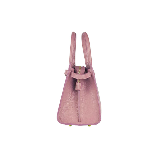 RB1016AZ | Women's handbag in genuine leather Made in Italy with removable shoulder strap. Shiny Gold metal snap hooks - Antique Pink color - Dimensions: 28 x 20 x 14 + 12.5 cm-5