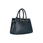 RB1016A | Women's handbag in genuine leather Made in Italy with removable shoulder strap. Attachments with shiny gold metal snap hooks - Black color - Dimensions: 28 x 20 x 14 + 12.5 cm-1