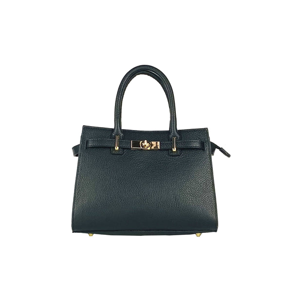 RB1016A | Women's handbag in genuine leather Made in Italy with removable shoulder strap. Attachments with shiny gold metal snap hooks - Black color - Dimensions: 28 x 20 x 14 + 12.5 cm-2