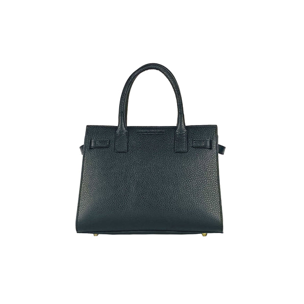 RB1016A | Women's handbag in genuine leather Made in Italy with removable shoulder strap. Attachments with shiny gold metal snap hooks - Black color - Dimensions: 28 x 20 x 14 + 12.5 cm-3