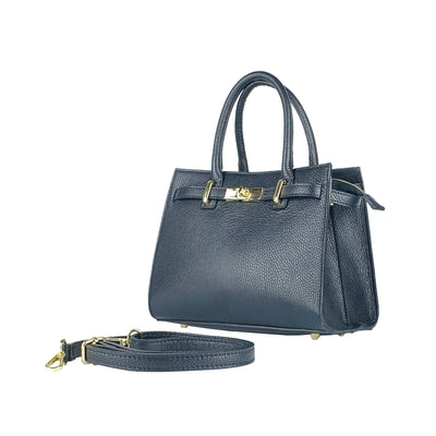 RB1016A | Women's handbag in genuine leather Made in Italy with removable shoulder strap. Attachments with shiny gold metal snap hooks - Black color - Dimensions: 28 x 20 x 14 + 12.5 cm-0