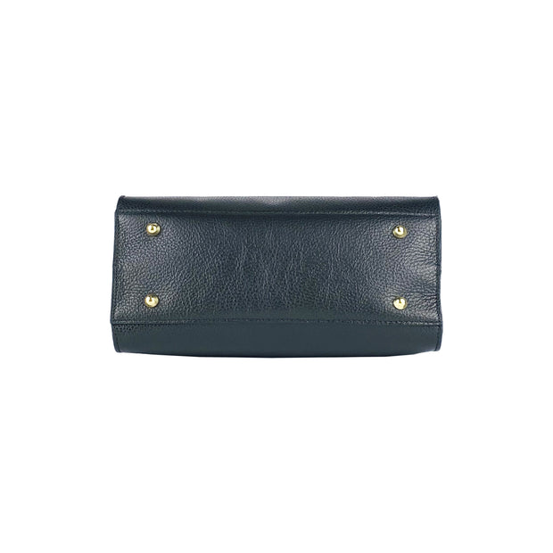 RB1016A | Women's handbag in genuine leather Made in Italy with removable shoulder strap. Attachments with shiny gold metal snap hooks - Black color - Dimensions: 28 x 20 x 14 + 12.5 cm-7