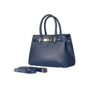 RB1016D | Women's handbag in genuine leather Made in Italy with removable shoulder strap. Attachments with shiny gold metal snap hooks - Blue color - Dimensions: 28 x 20 x 14 + 12.5 cm-0