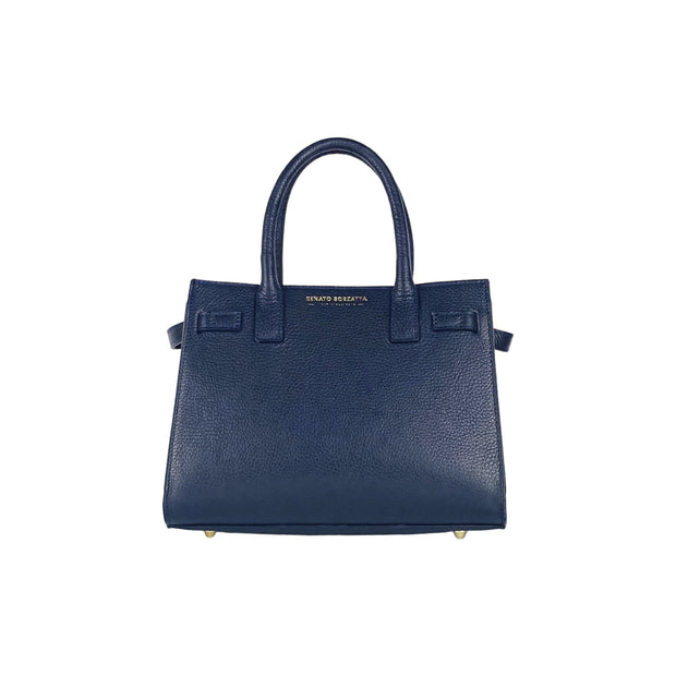 RB1016D | Women's handbag in genuine leather Made in Italy with removable shoulder strap. Attachments with shiny gold metal snap hooks - Blue color - Dimensions: 28 x 20 x 14 + 12.5 cm-3